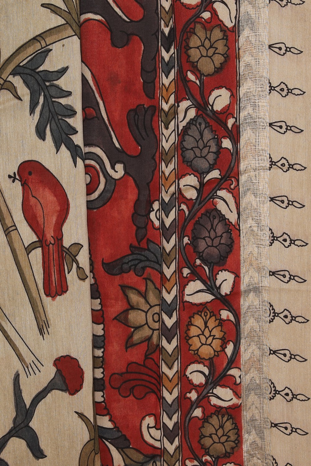 Image of Kalamkari Hand-Painted Beige Saree